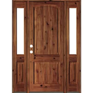 58 in. x 96 in. Rustic Alder Arch Red Chestnut Stained Wood with V-Groove Right Hand Single Prehung Front Door