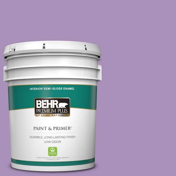 BEHR PREMIUM PLUS 5 gal. #650B-5 Garden Pansy Semi-Gloss Enamel Low Odor Interior Paint & Primer