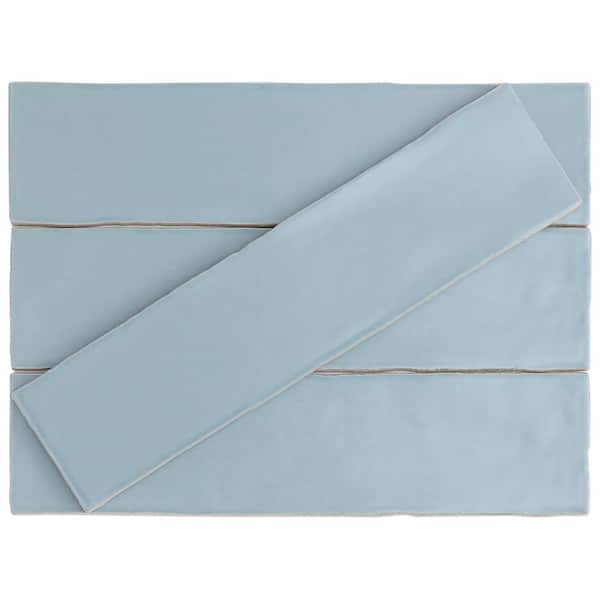 Strait 3 in x 12 in Blue Polished Ceramic Subway Wall Tile Sample