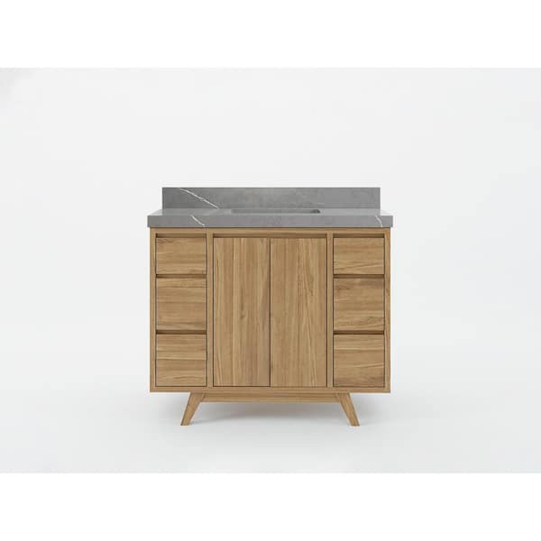 Willow Collections Madison Teak 42 in. W x 22 in. D x 36 in. H Bath Vanity in Golden Teak with 2 in. Piatra Quartz Top