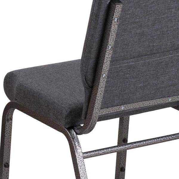 10 PACK 21'' Wide Dark Gray Fabric Church Chair w/ Book Rack & Silver Vein Frame 