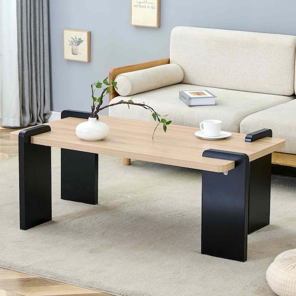 Polibi 39.3 in. Natural Wood Rectangle MDF Coffee Table