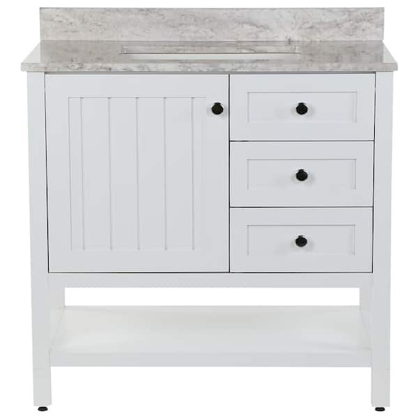 Home Decorators Collection Lanceton 37 in. Single Sink White Bath Vanity with Winter Mist Cultured Marble Top (Assembled)