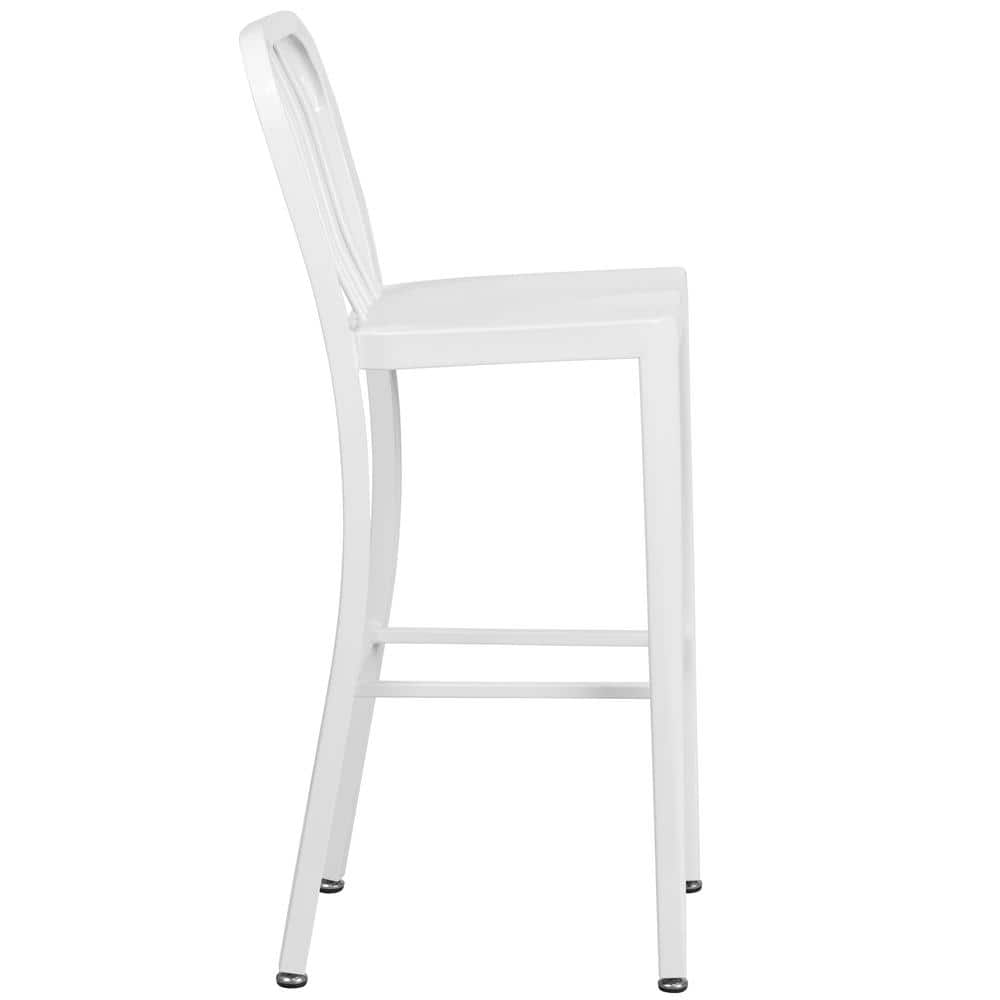 Sleek White Metal Indoor-Outdoor Barstool with Vertical Slat Back