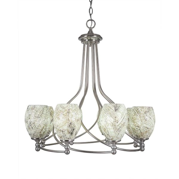 Unbranded Royale 8 Light Brushed Nickel Chandelier, Round Chandelier with 5 in. Natural Fusion Glass Shades, No Bulbs Included