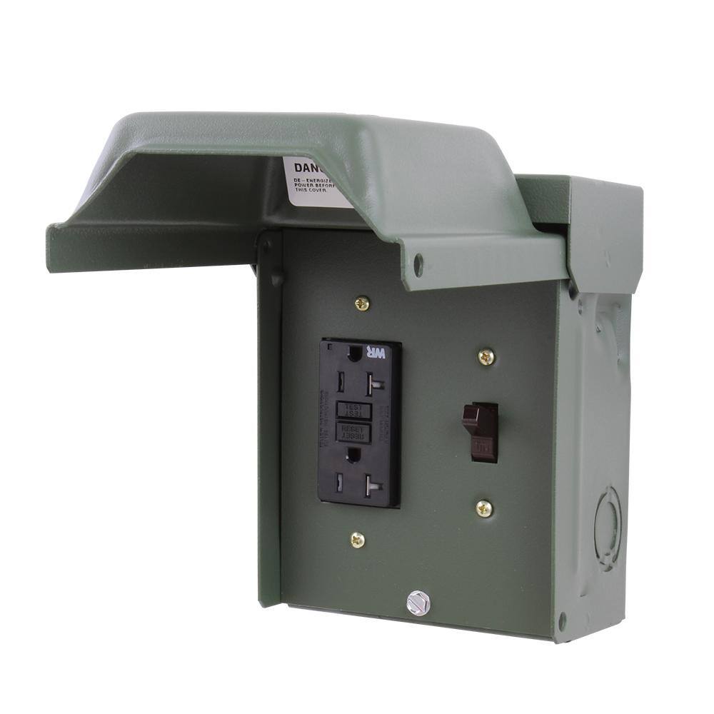 Green Metallic Outdoor Power Outlet with Switch and GFCI
