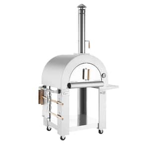 38.6 in. Wood Burning Outdoor Pizza Oven with Side Panel in Stainless Steel