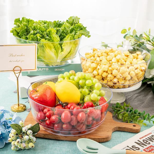 10 in. 128 fl. oz. Clear Transparent Plastic Serving Bowls Heavy Duty Disposable Large Salad Snack (Set of 8)