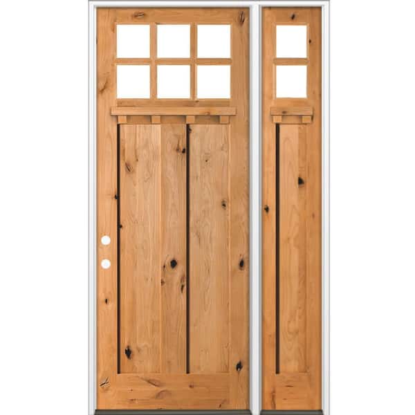 50 in. x 96 in. Knotty Alder Right-Hand/Inswing 6-Lite Clear Glass Cedar Stain Wood Prehung Front Door w/ RSL DS