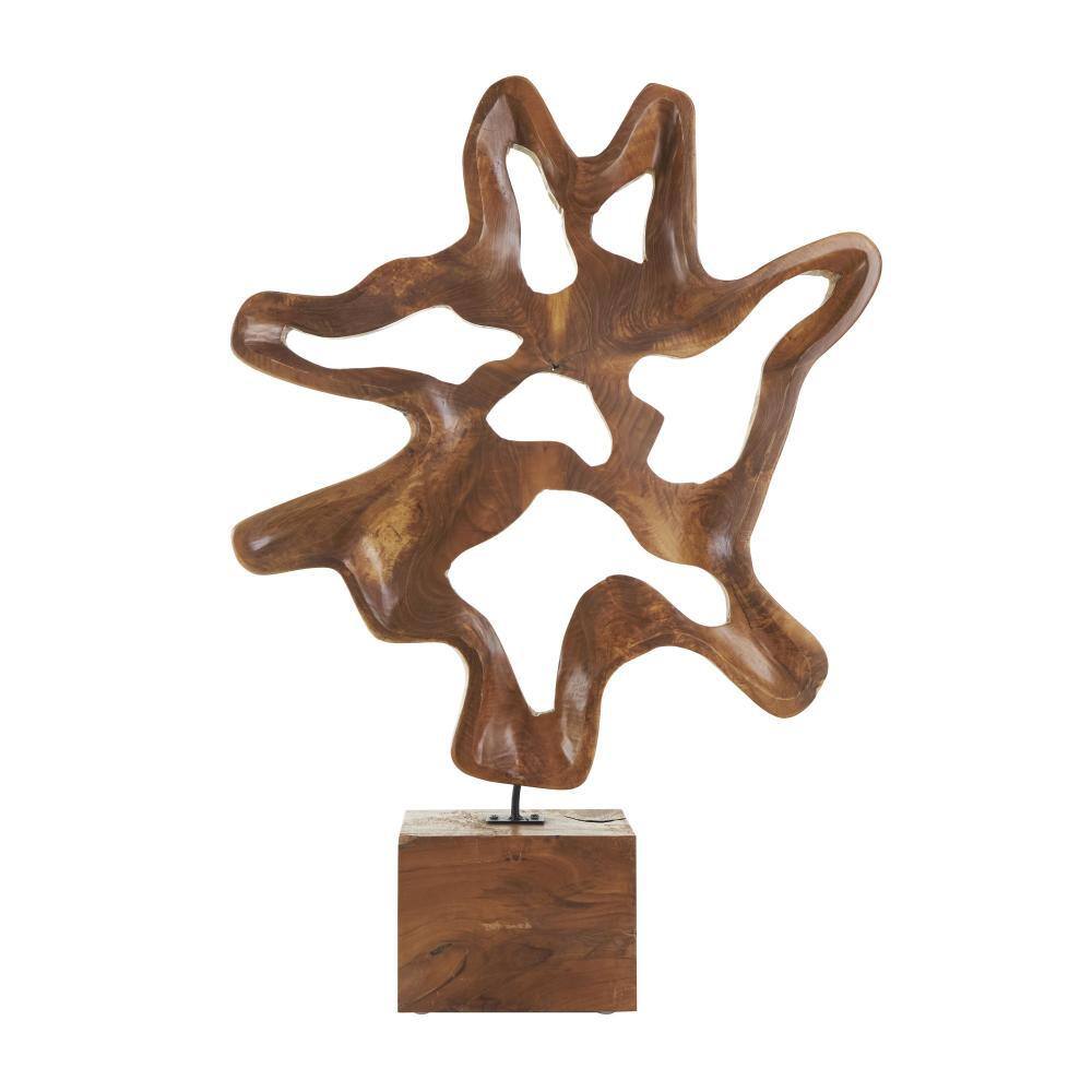 Brown Teak Wood Live Edge Abstract Tabletop Sculpture