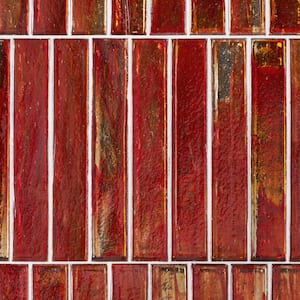Fargin Brick Sunset Red 1.96 in. x 11.81 in. Polished Glass Subway Wall Tile (3.22 sq. ft./Case)