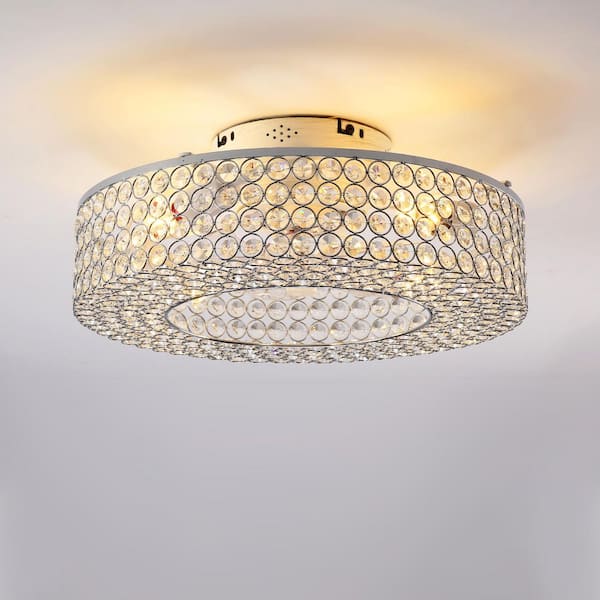 Tatahance 19.6 in. Smart White Flush Mount Fandelier Crystal