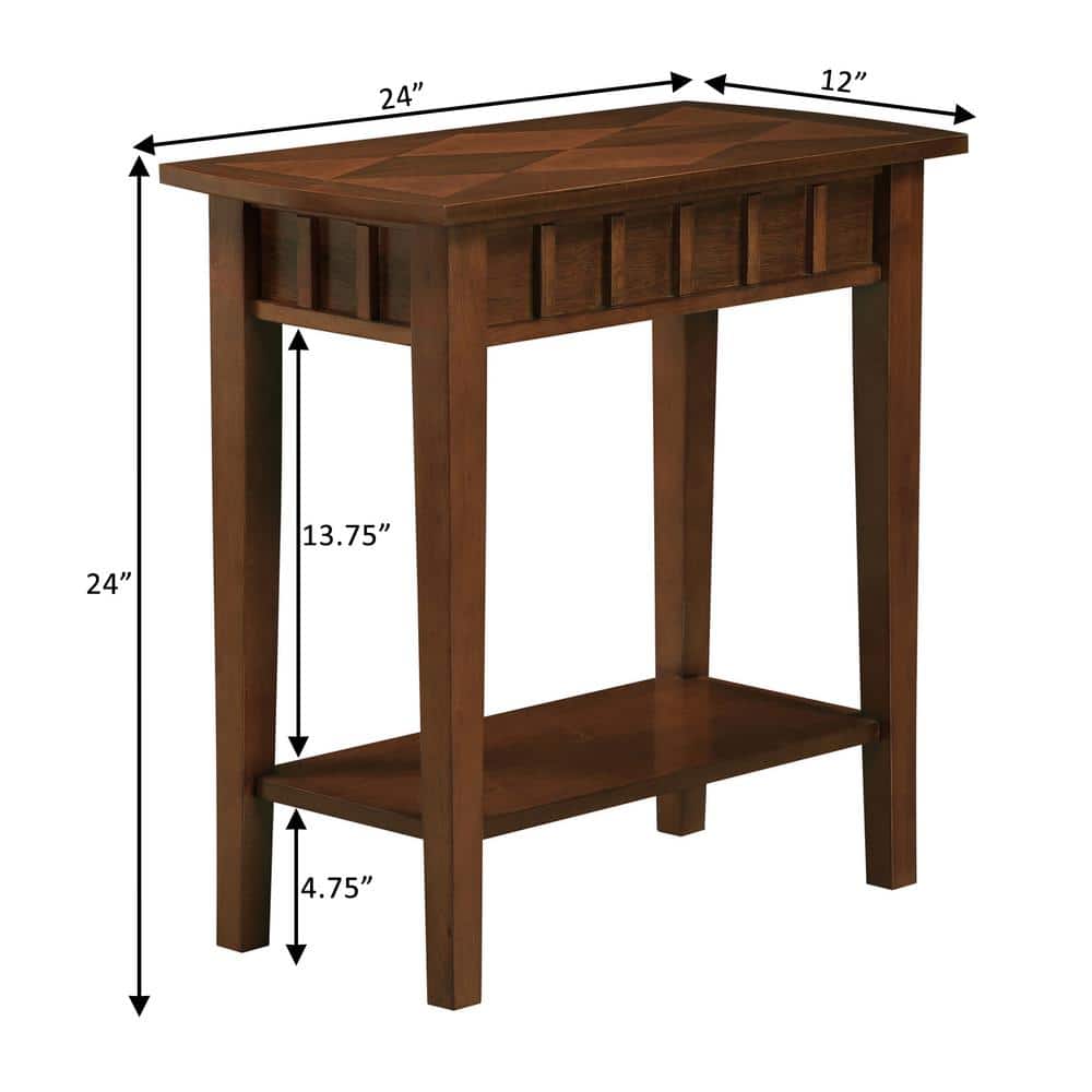 Espresso Diamond-Shape Top End Table with Dual-Tier Shelving