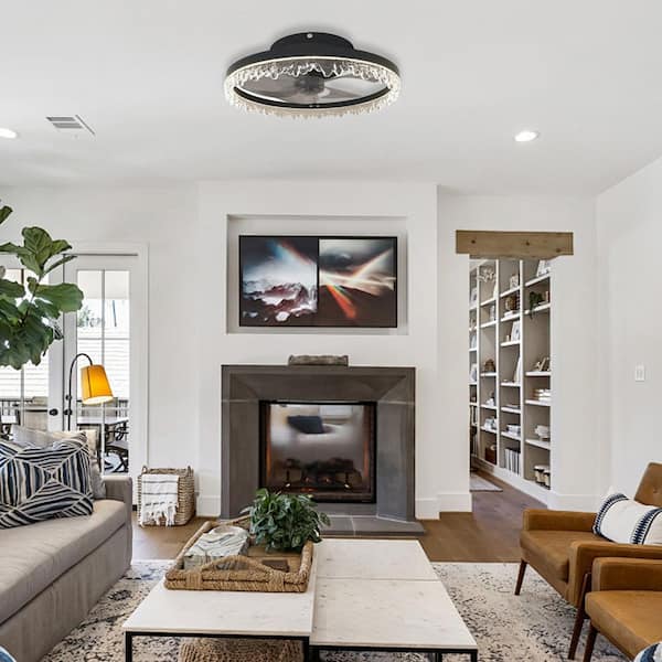 16 in. Black Indoor Smart Flush Mount Ceiling Fan with LED Light, Dimmable Standard Fan with Remote for Living Room