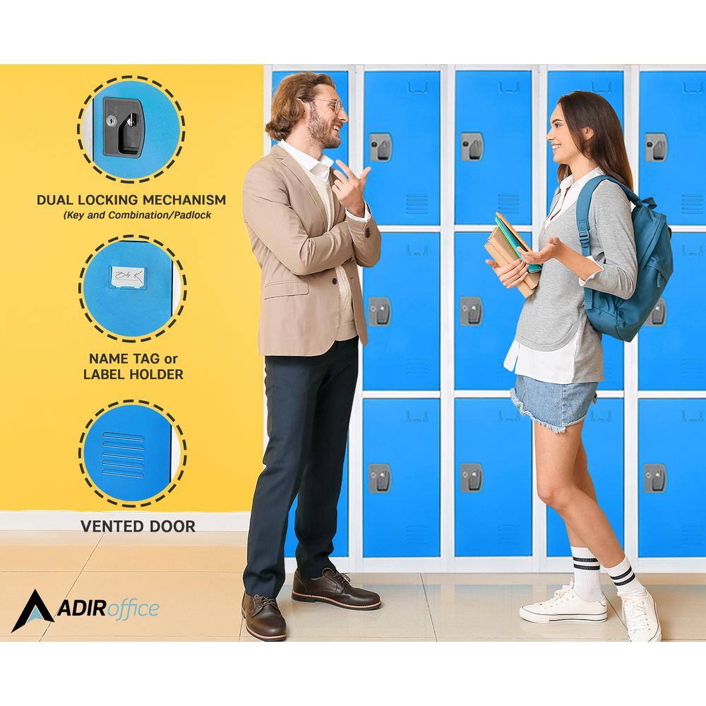 AdirOffice 72'' Blue Steel 3-Tier Storage Lockers with Vented Doors