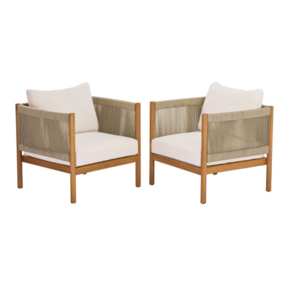 2-Piece Acacia Wood Outdoor Lounge Chair with Cream Cushions, Water Resistant price history on PriceWatchPro