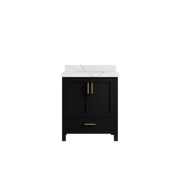 Willow Collections Malibu 30 in. W x 22 in. D x 36 in. H Single Sink Bath Vanity Center in Black with 2" Calacatta Laza Top