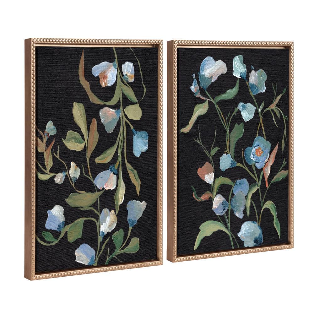 Sylvie Blue Floral Beaded Framed Canvas Art Set, 18x24