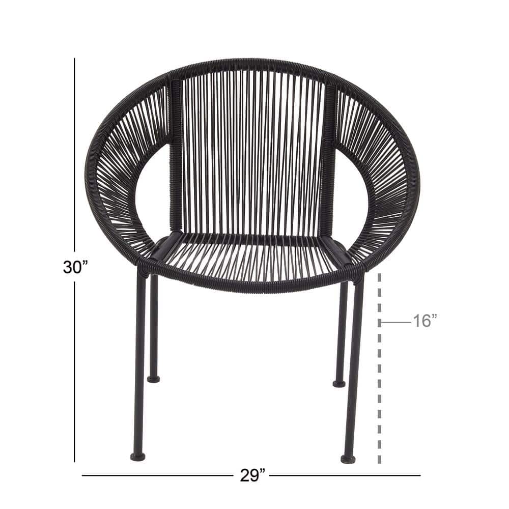 Mid-Century Modern Black Woven Patio Dining Chair