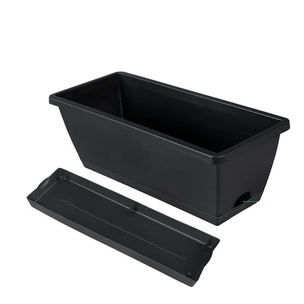 17 in. Rectangular Window Box Planters 10-Pack (Black) - Plastic, with Saucers, Indoor/Outdoor for Garden/Patio