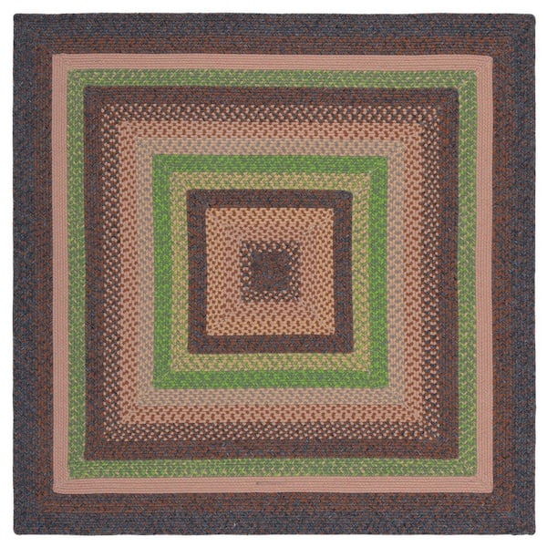 Braided Brown/Green 5 ft. x 5 ft. Machine Washable Multi Striped Square Area Rug