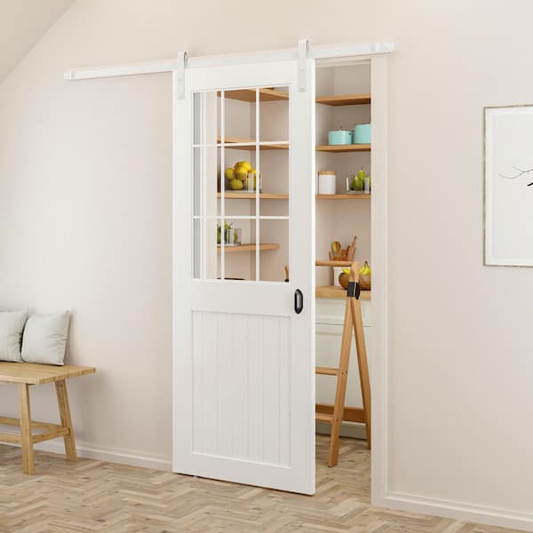 Quiet Glide 78-3/4 in. Soft Close White Sliding Barn Door Hardware and Track Kit