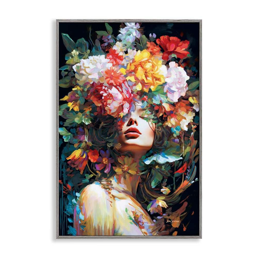 Rose Bedecked Woman by Leon Devenice Gray Framed Nature Giclee Art Print 18 in. x 12 in. price history on PriceWatchPro