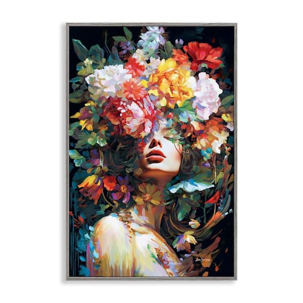 Stupell Industries Rose Bedecked Woman by Leon Devenice Gray Framed Nature Giclee Art Print 24 in. x 16 in.