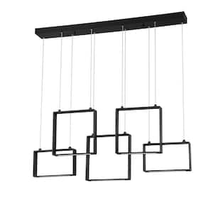 Quadron 5-Light Black Statement Integrated LED Pendant Light with White Metal, Acrylic Shade