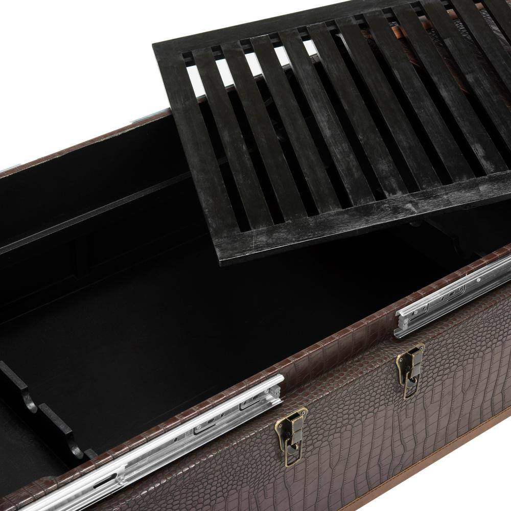 Transitional Mix Walnut and Brass Storage Trunk Coffee Table