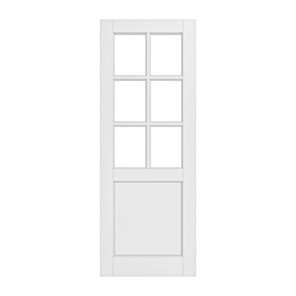 32 in. x 96 in. 6-Lite Tempered Clear Glass and Solid Core Manufacture Wood White Primed Interior Door Slab