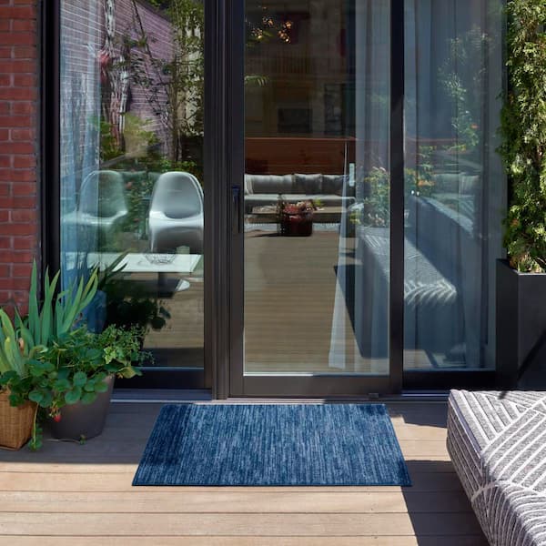 Essentials doormat 2 ft. x 4 ft. Navy Blue Solid Contemporary Indoor/Outdoor Patio Kitchen Area Rug