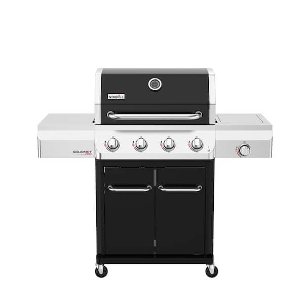Gourmet Pro 4-Burner Propane Gas Grill with Side Burner in Black and PVC Cover Bundle