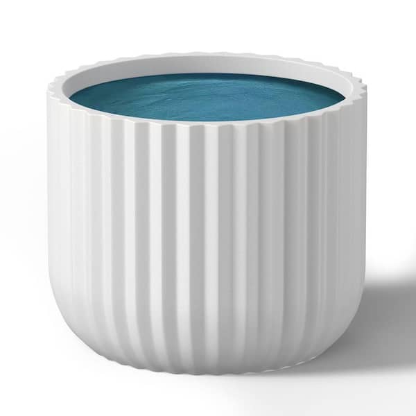 11.5 in. Medium Crisp White(Enhanced Interior) Concrete Round Planter / Pot with Drainage Holes