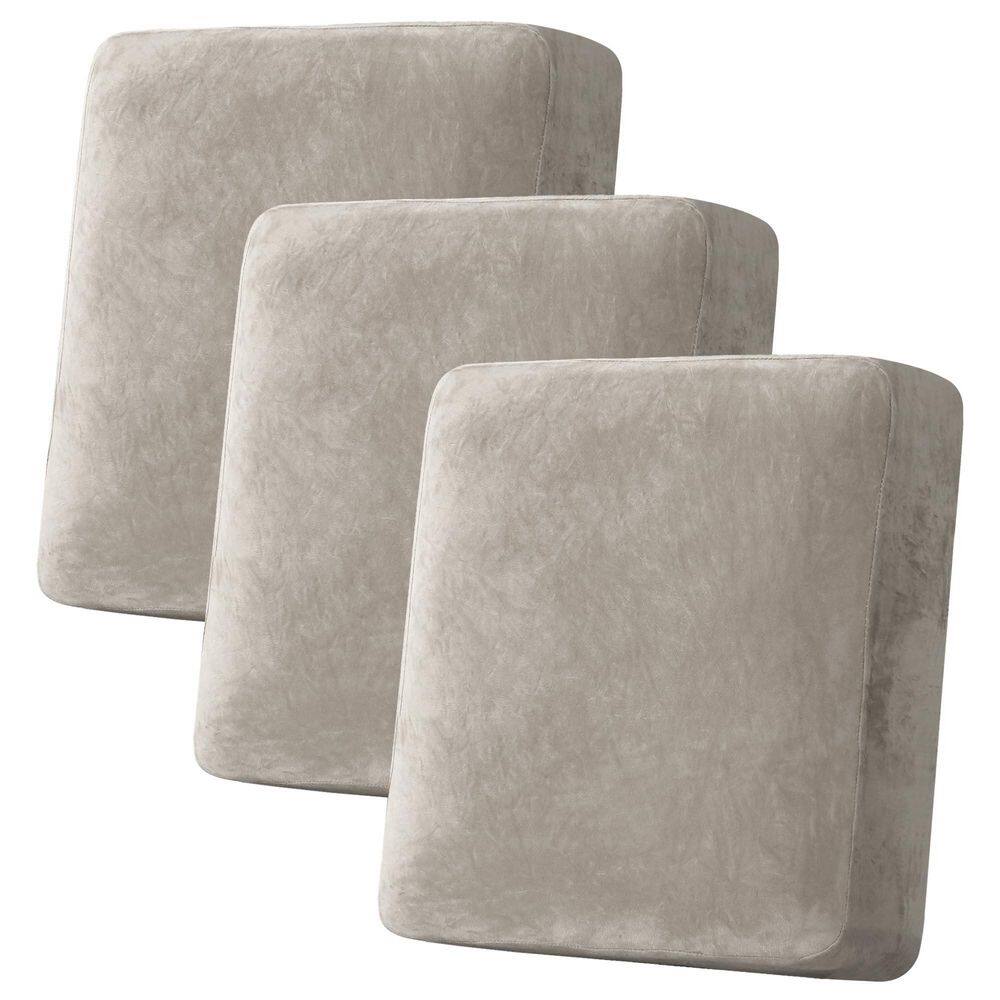 Oatmeal 3-Piece Velvet Stretch Sofa Cushion Covers, Plush Cushion Slipcover, Furniture Protector for Sofa Cushion price history on PriceWatchPro
