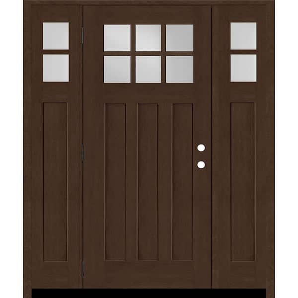 Steves & Sons Regency 64 in. x 80 in. 6-Lite Top Lite Clear Glass RHOS Mahogany Fiberglass Prehung Front Door 12 in. Side Lites