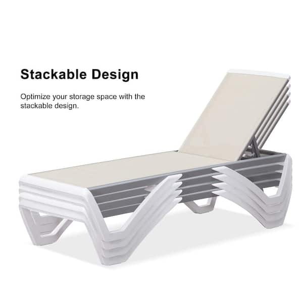Patio Chair Set Plastic Outdoor Chaise Lounge Chairs with Table for Outside Beach in-Pool Lawn Poolside, Beige