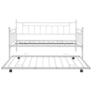 White Metal Bed Frame Standard Twin Daybed with Pullout Trundle