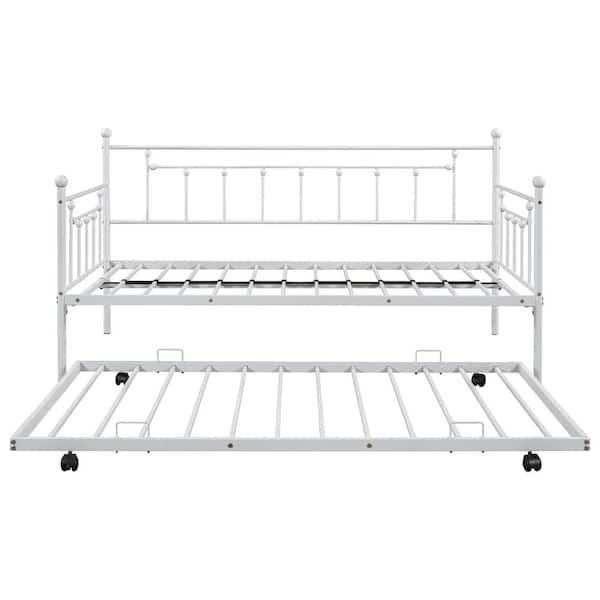 YOFE White Metal Bed Frame Standard Twin Daybed with Pullout Trundle
