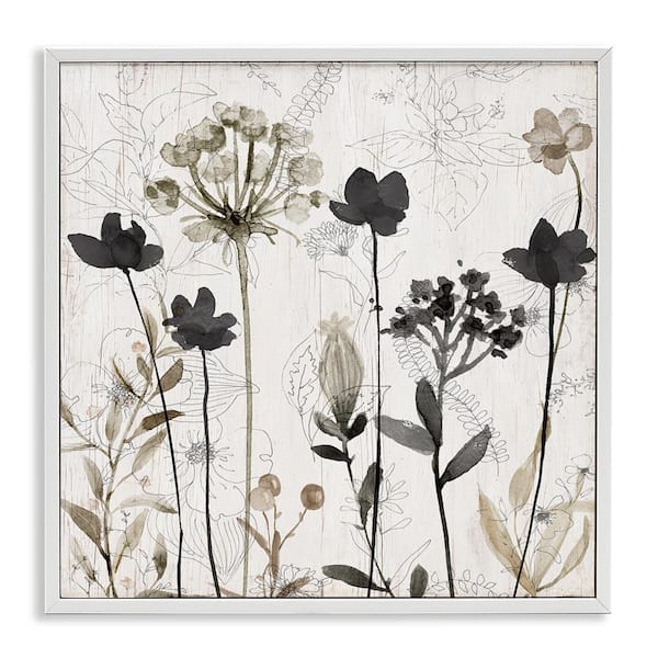 Abstract Overlapping Flower Sprigs by Livi Finn White Framed Giclee Art Print Nature 17 in. x 17 in.