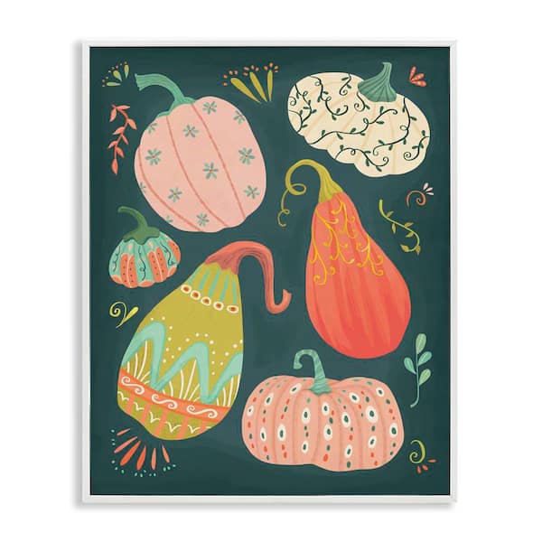 Stupell Industries Patterned Autumn Gourds by Laura Watson White Framed Food Giclee Art Print 30 in. x 24 in.