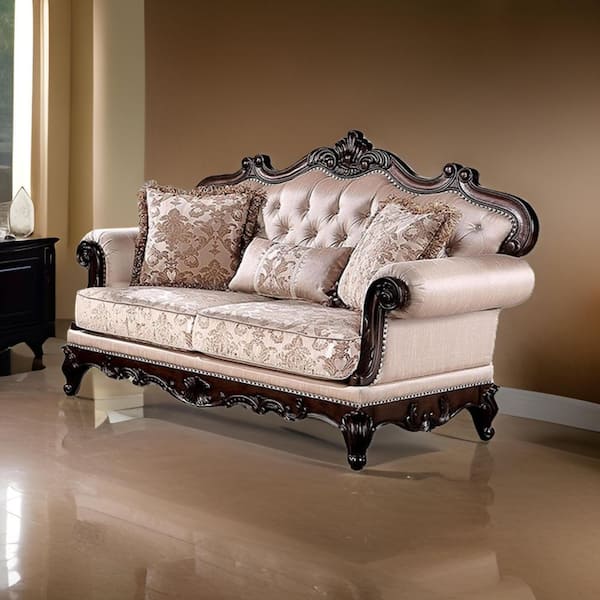 Benjara 69.5 in. Cherry Brown and Brown Fabric 2-Seater Loveseat