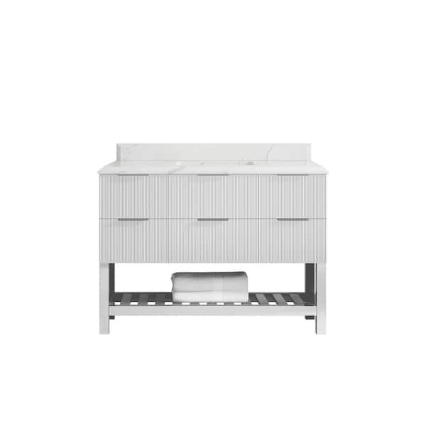 Willow Collections Catalina 48 in. W x 22 in. D x 36 in. H Single Sink Bath Vanity in White with 1.5 in. Calacatta Laza Qt. Top