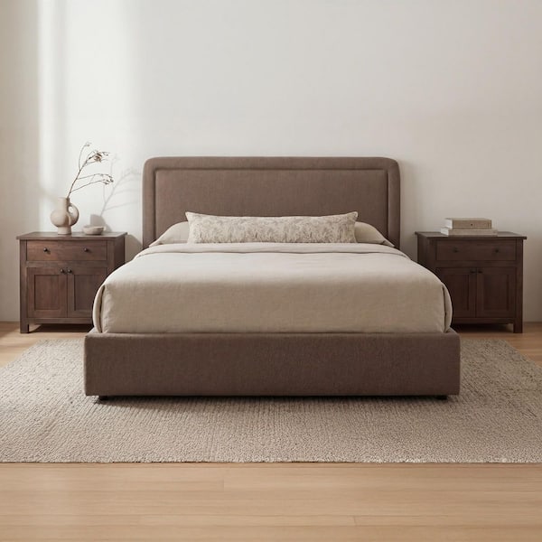 NADAAL STUDIOS Emeron Brown Wood Frame Queen Platform Bed with ...