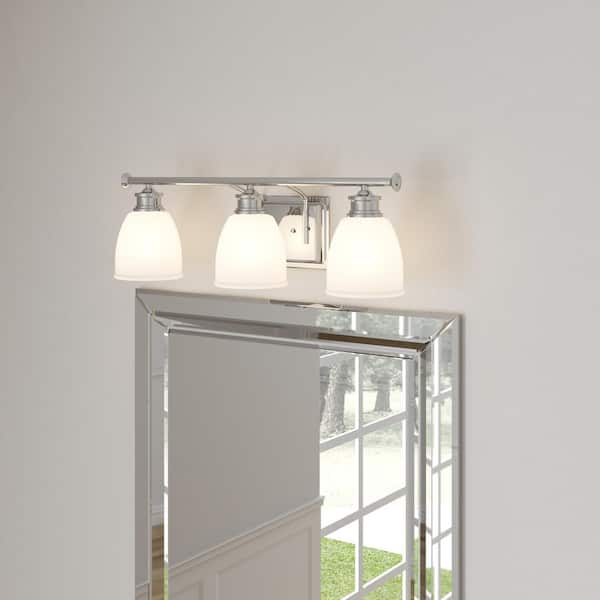 Progress Lighting Lucky Collection 24 in. 3-Light Polished Chrome Bathroom Vanity Light with Glass Shades