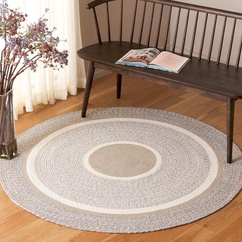 Braided 6 ft. x 6 ft. Round Beige/Ivory Modern Border Area Rug price history on PriceWatchPro