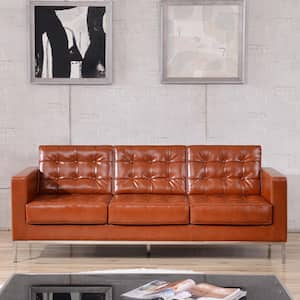 80 in. Cognac Faux Leather 3-Seater Bridgewater Sofa with Removable Cushions