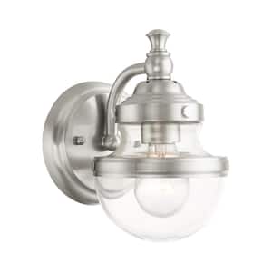 Bellhurst 5.5 in. 1-Light Brushed Nickel Wall Sconce with Clear Glass