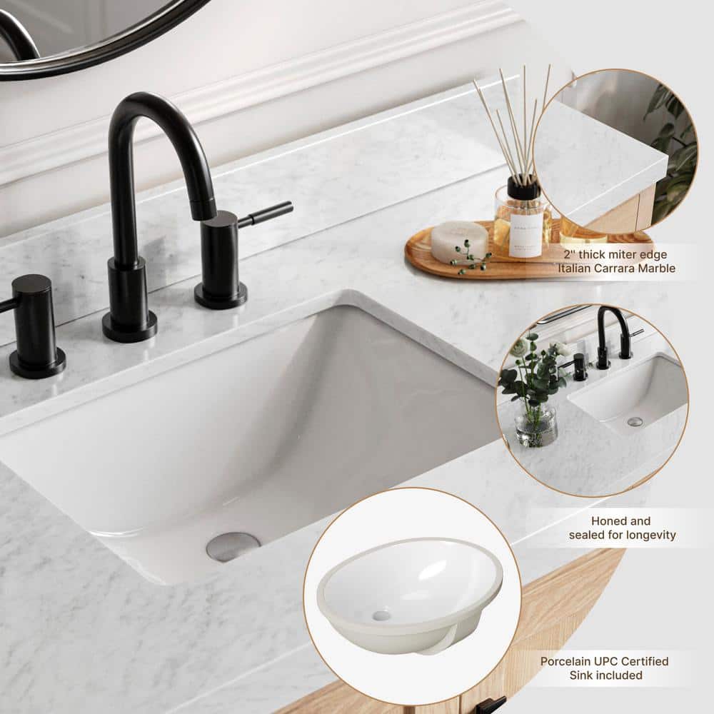 Cambridge 54'' Oak Single Bathroom Vanity with Carrara Marble Top