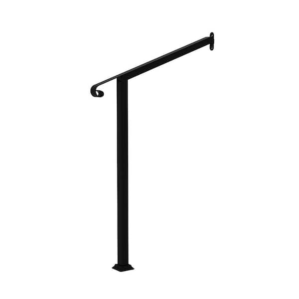 39.4 in. H x 2.6 ft. W Black Iron Single Post Handrail Railing Kit Fits 1 or 2 Steps Outdoor Stair Railing, Black